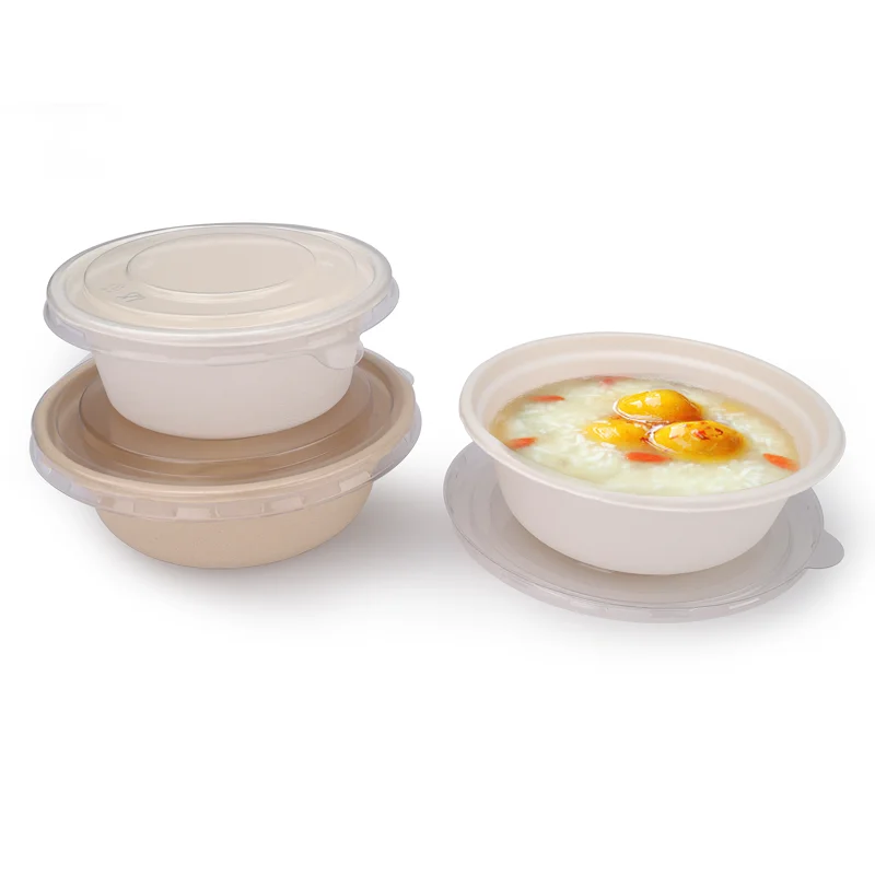 Disposable  Biodegradable Hot Soup Bowl Bamboo Pulp Food 12 Ounce Paper Bowls 32 Oz  Lunch Box With Lid Salad Bagasse Tableware