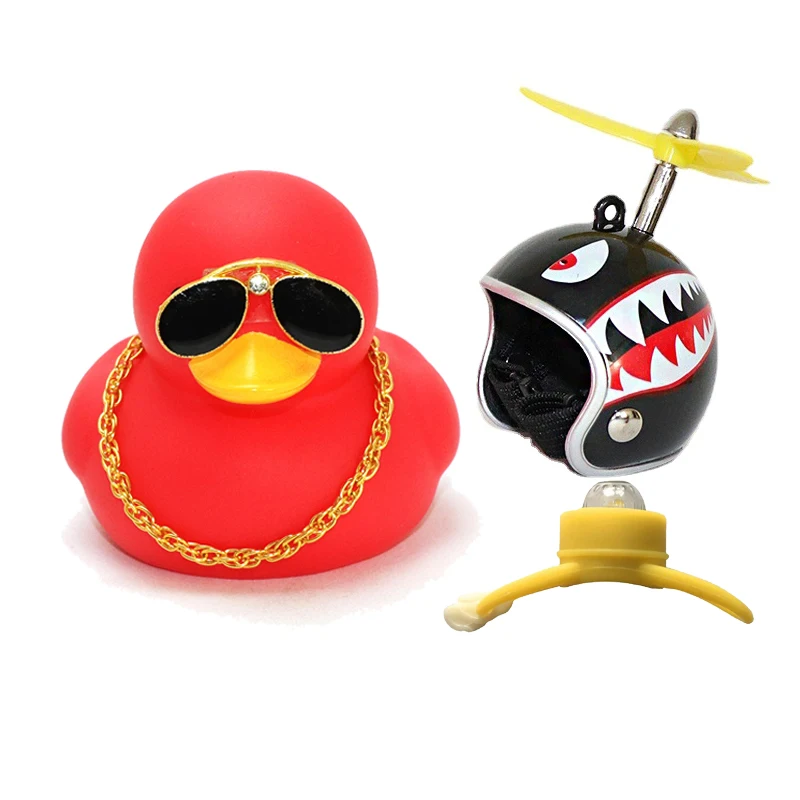 Rubber Red Duck Car Bike Decoration Black Duck Motorcycle Decoration With Propeller Helmet