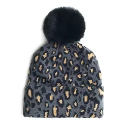 Wholesale New Lady Cheetah Leopard Pom Pom Knitted Hat Fashion Women Kids Winter Hats Toddler Kids Baby Beanies