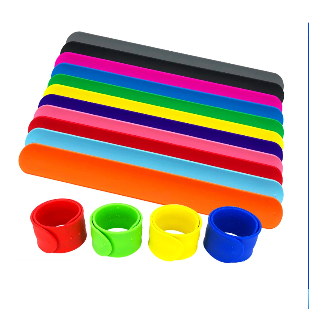 Wholesale bulk cheap eco friendly custom logo printed children snap wristband promotional silicone slap ruler bracelet