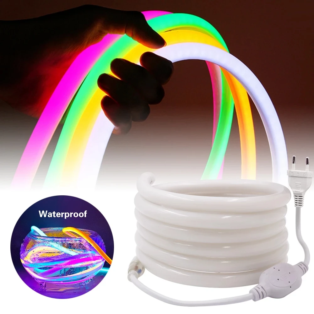 220V 120LED 2835 Tube Flexible Rope Lights Waterproof Holiday Home Decoration 5M 50M Patterns Neon Led Light 360 Round Strip