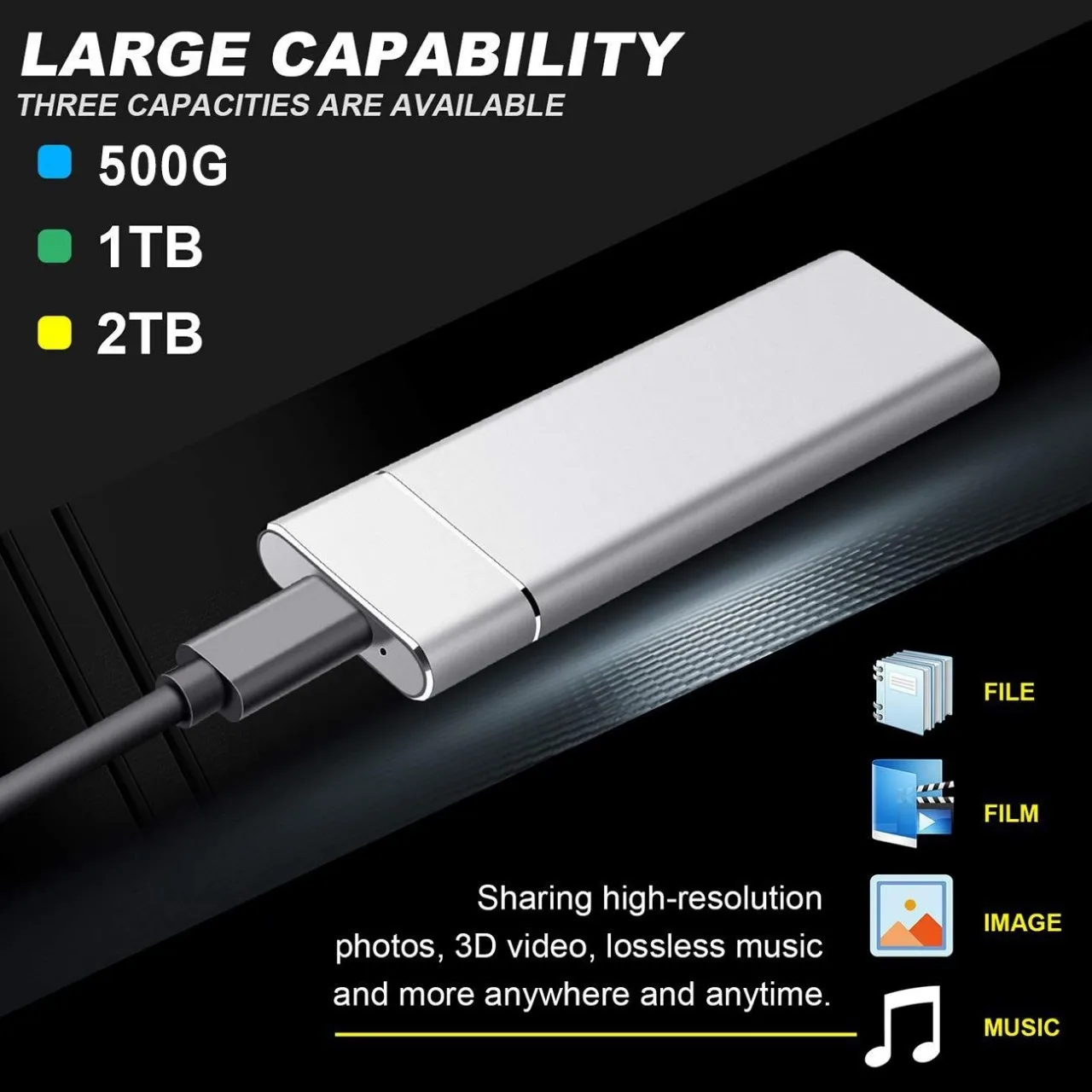Type-C 3.1 M.2 NVMe PCIE 1TB SSD Mobile Solid State Laptop USB 3.1 Interface External Hard Drive