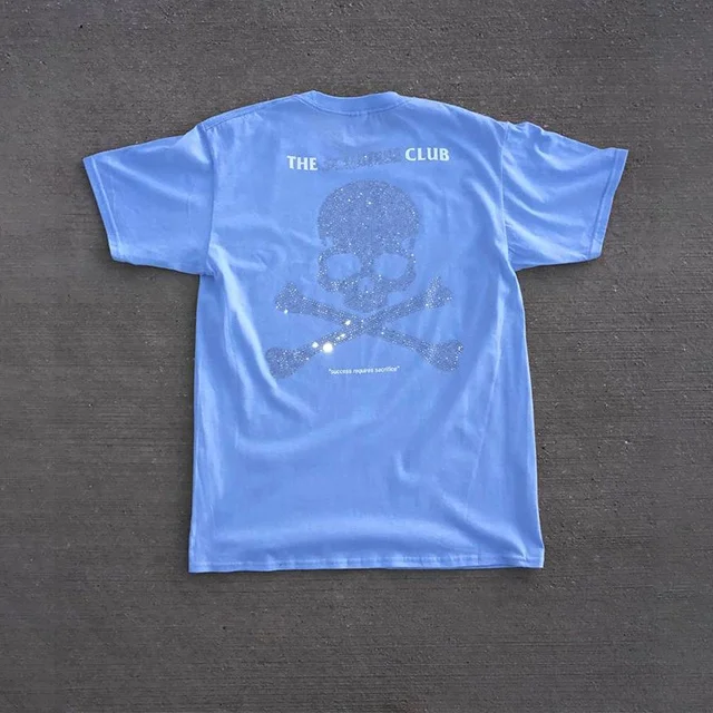 NaLu Skull Rhinestones Custom Men Cotton Rhinestone Transfer T shirt