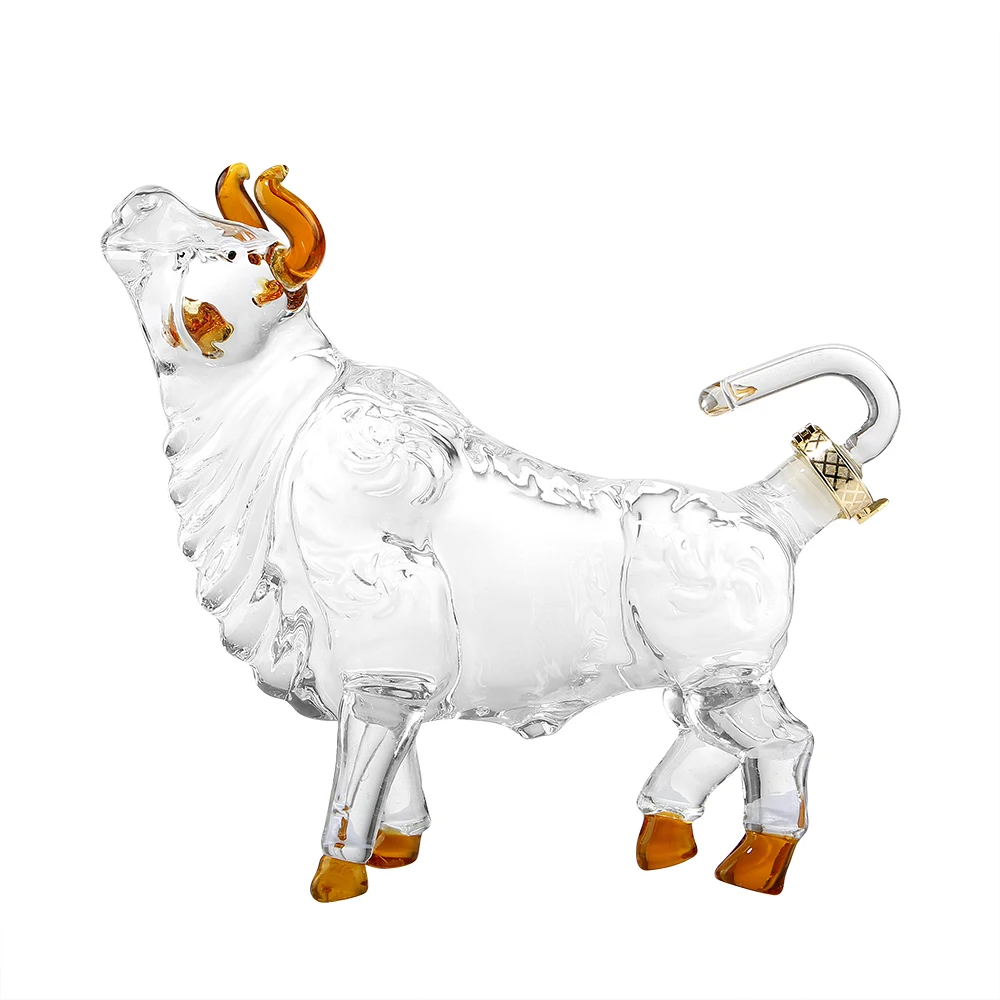 Antique Handmade Blown Borosilicate 500ml 700ml Liquor Whiskey Wine Animal Shaped Bull Cow Cattle Glass Decanter Bottle