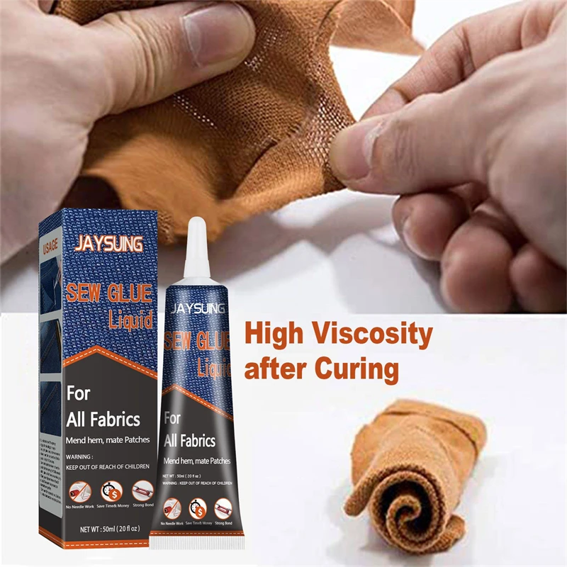 Jaysuing 50ml sew glue liquid denim polyester rack plush silk cotton linen non woven fabrics leather cloth universal sewing glue