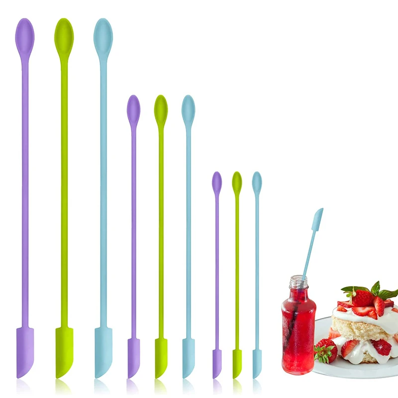 2 in 1 Mini Silicone Spatula with spoon Makeup Spatula Thin Spatula Set for Skinny Openings Tiny Scraper for Jar Kitchen Bottles