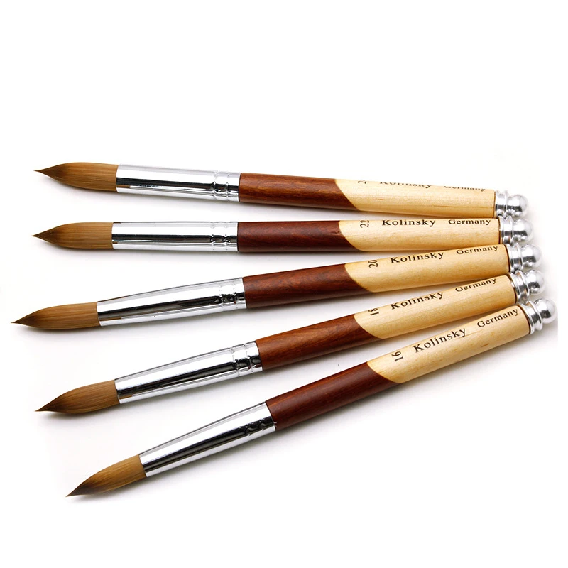 Two Color Joint Wooden Handle Kolinsky Acrylic Nail Brushes UV Gel Polish Carving Pen Brush