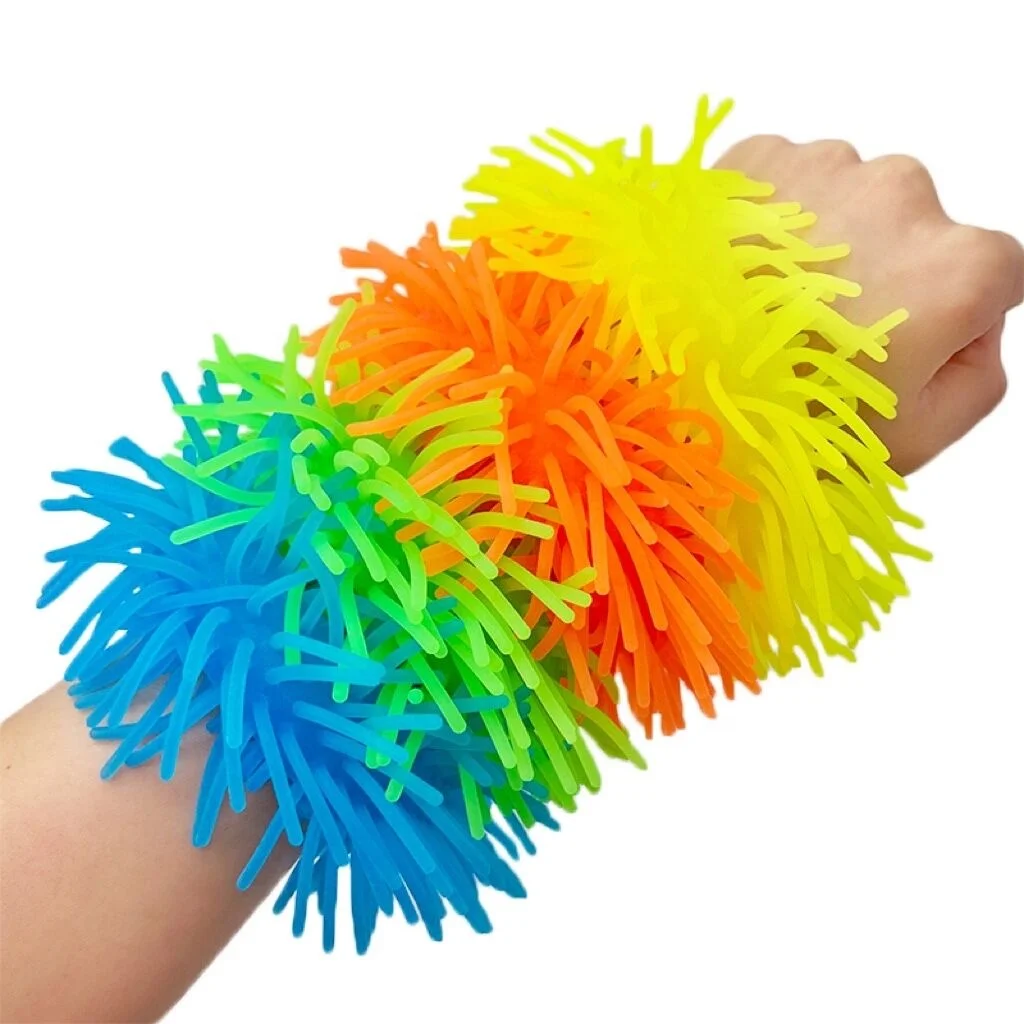 Amazon New TPR Hairy Stretchy Decompression Fidget Stress Puffer Ball Toy For Autism