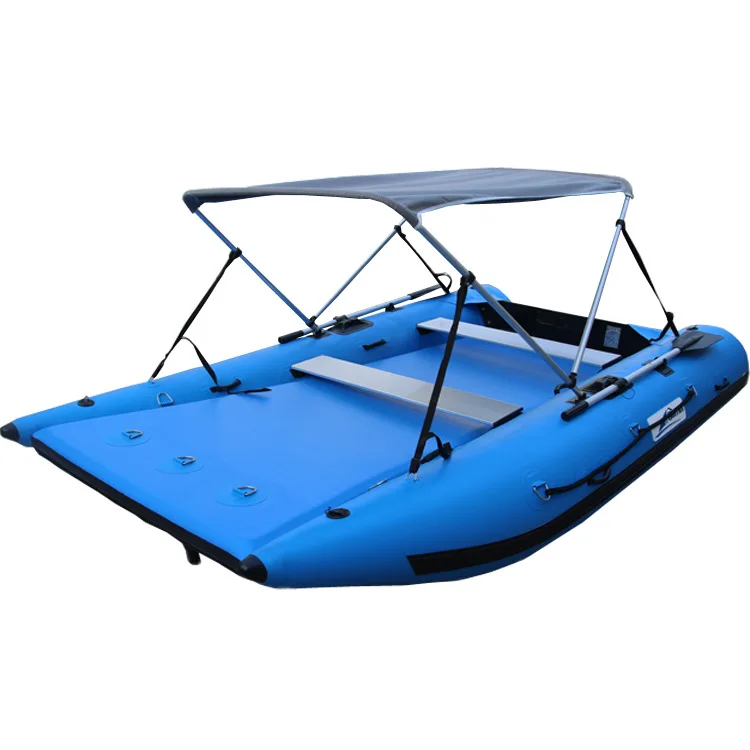 3.3m 4 person PVC high speed boat inflatable catamaran fishing boat high strength brushed floor with awning