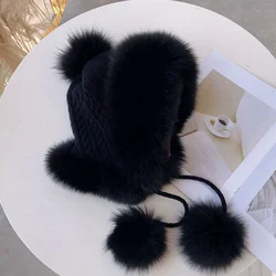 Korea Cute Plush Cap Popular Warm Winter Thickened Ear Protection Wool Knitted Hat Kawaii Cap For Girls women