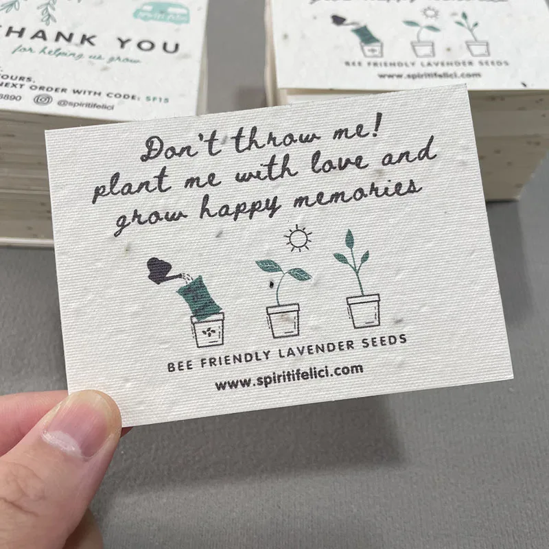 Wholesale Lavender Flower Seeds Paper Cards Customized Logo Printing Eco-friendly Plant Biodegradable Thank You Paper Cards