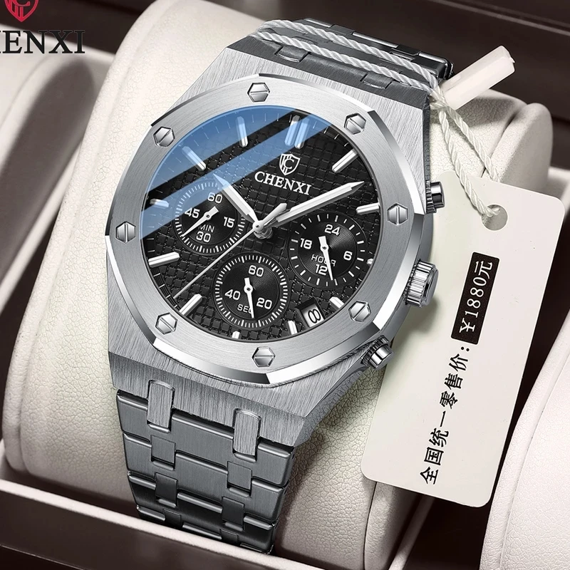 2022 chenxi 948 мужские спортивные часы с хронографом из нержавеющей стали даты водонепроницаемые кварцевые для мужчин