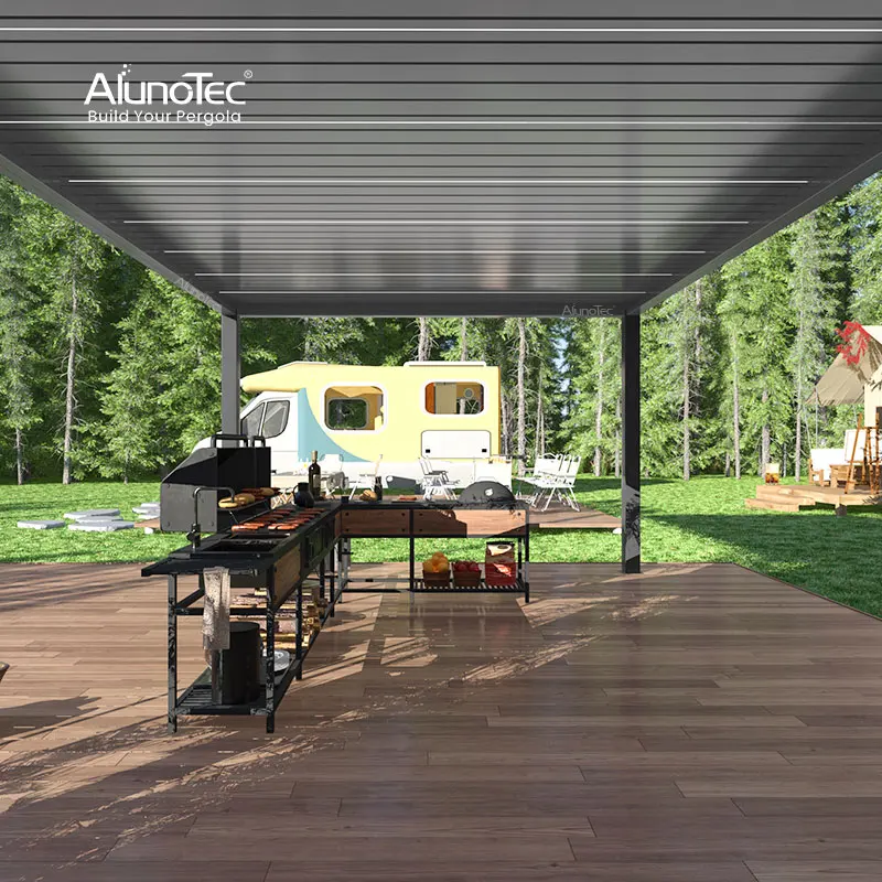 Garden Free Standing Waterproof Motorized Aluminio Louver Pavilion Gazebo Ultraviolet Proof Custom Bioclimatic Aluminium Pergola