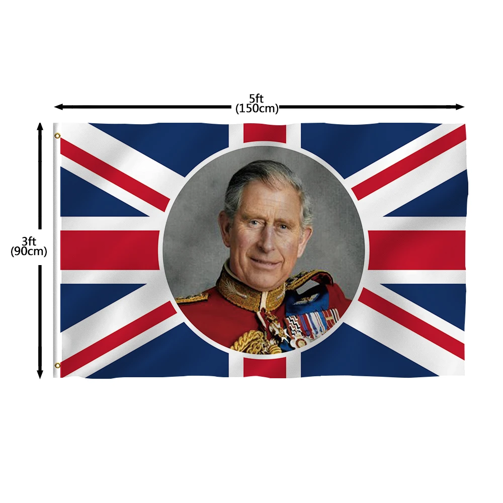 Cheap Custom High Quality 100% Polyester 90x150cm/3x5 ft UK King Charles III 2023 Coronation