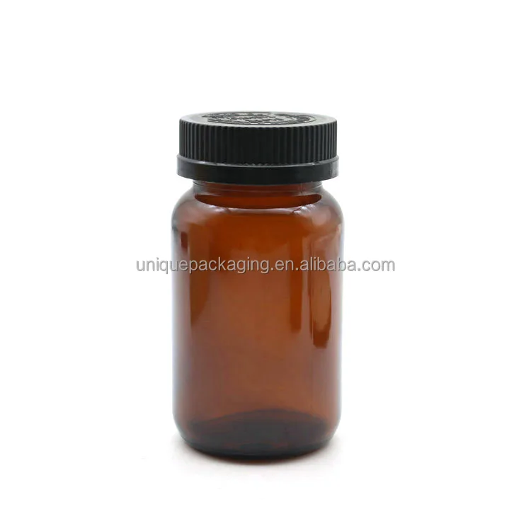 150ml amber round empty Capsule glass bottle pharmaceutical packaging jars pill containers vial with plastic child resistant lid