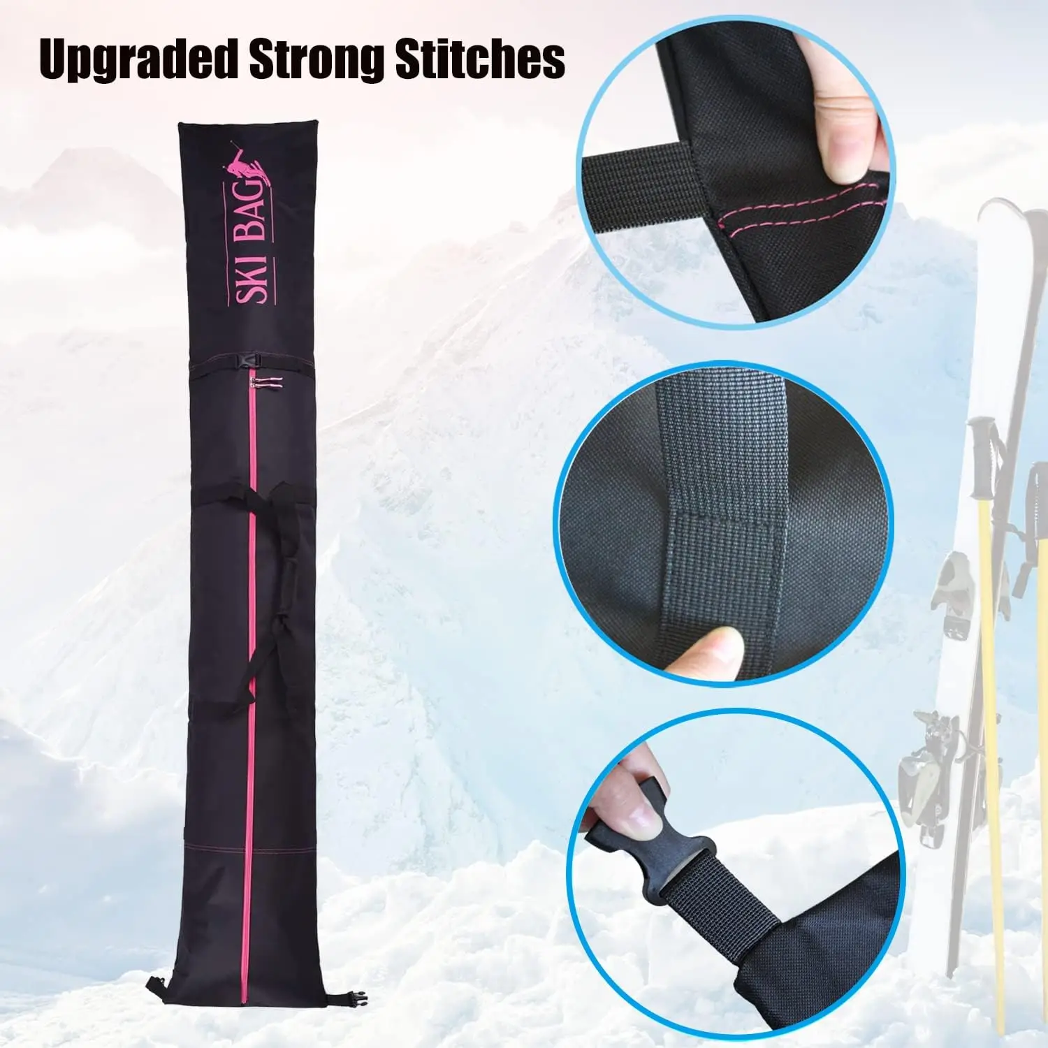 600D Water-Resistant Polyester Size Adjustable Padded Two-Piece Store Transport Portable Ski and Boot Bag Combo with Best Price