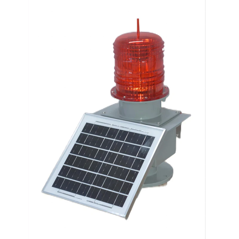 Red Bulb Sign for Airplane Flight and Helicopter on Roof Top of High Building Solar Aviation Obstruction Light in City