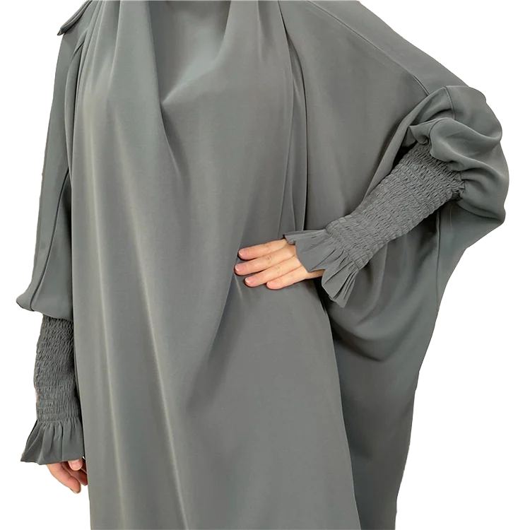 Islamic Clothing Nida Abaya Two Piece Frill Elasticated Cuff Jilbab Prayer Set Abayas  Ubai Turkish Satin Dresses