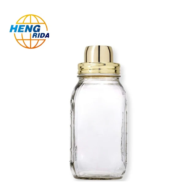 Transparent 16oz/32oz Glass Mason Jar Cocktail Shaker with stainless steel lids recap mason jars large glass with metal lid