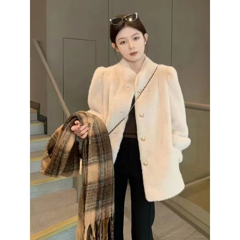 Dropshipping 2024 winter women clothing women Faux Mink Fur Trench Cozy  Coat With Lapel For women Winter Outwear