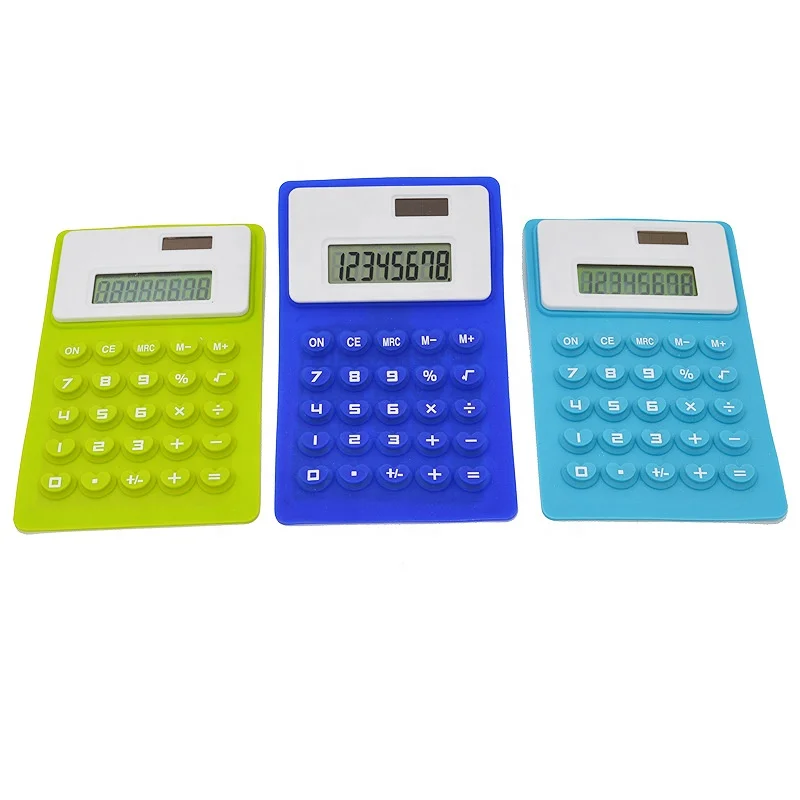 Solar Power Silicone Flexible Calculator Promotional calculator two Power way Silicon rubber foldable calculator