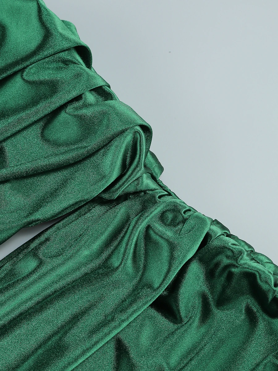 SB3174 Wholesale Sexy Women Long Maxi Split Dress Green Single Shoulder Halter Sexy Backless Silk Satin Evening Party Dress