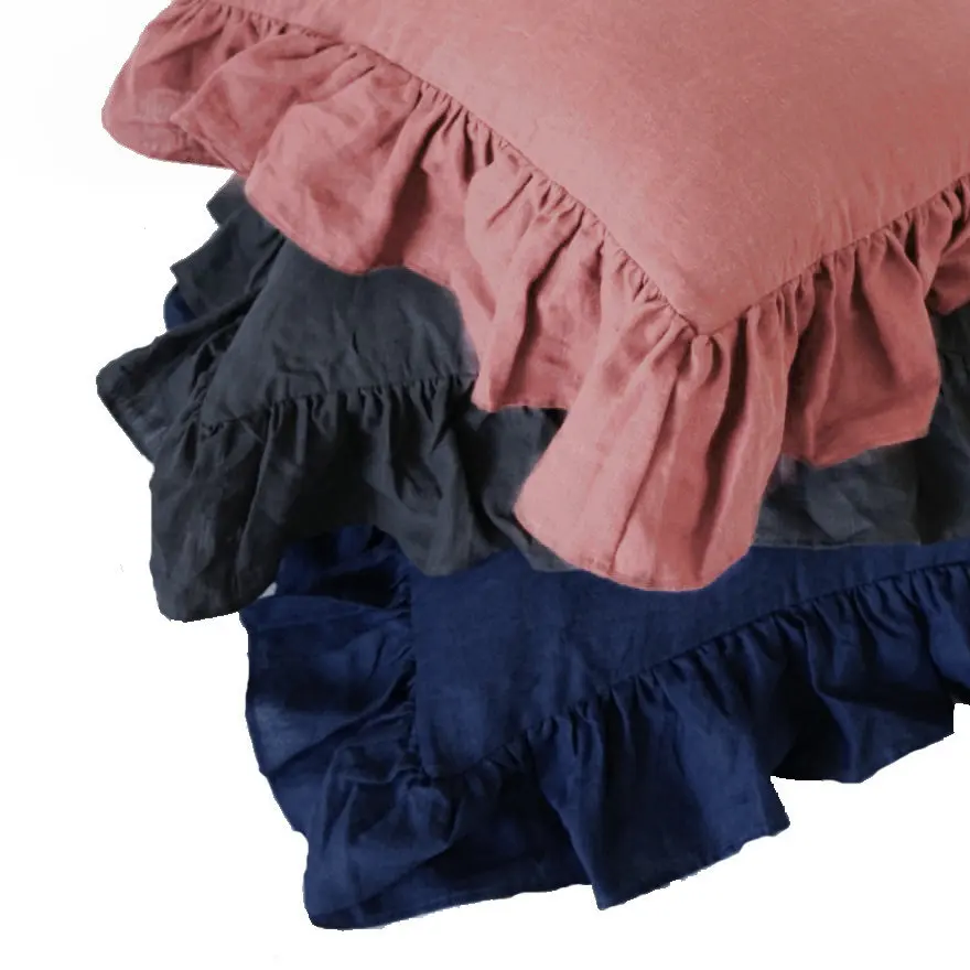 ESASILK Multicolor Flax Linen Square Pillowcase single Ruffle Linen Cushion Cover
