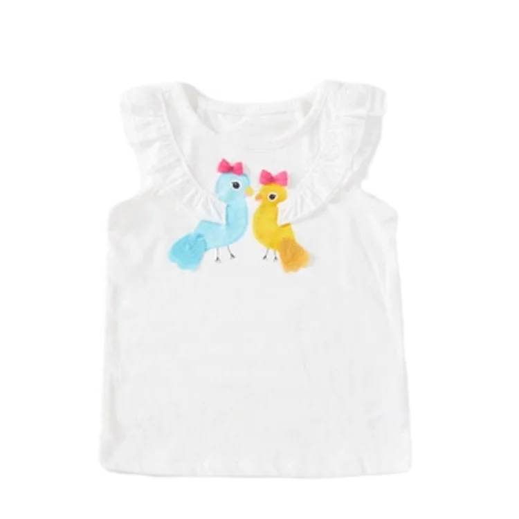 
2021 new design hot sell cute summer sleeveless print cotton baby clothing tops girls t-shirts casual 