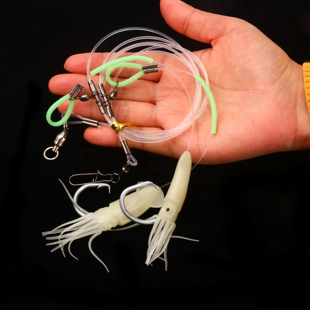 Bulk Customized Customized stainless steel circle hook deep drop fishing rig with Luminous Octpus Lure