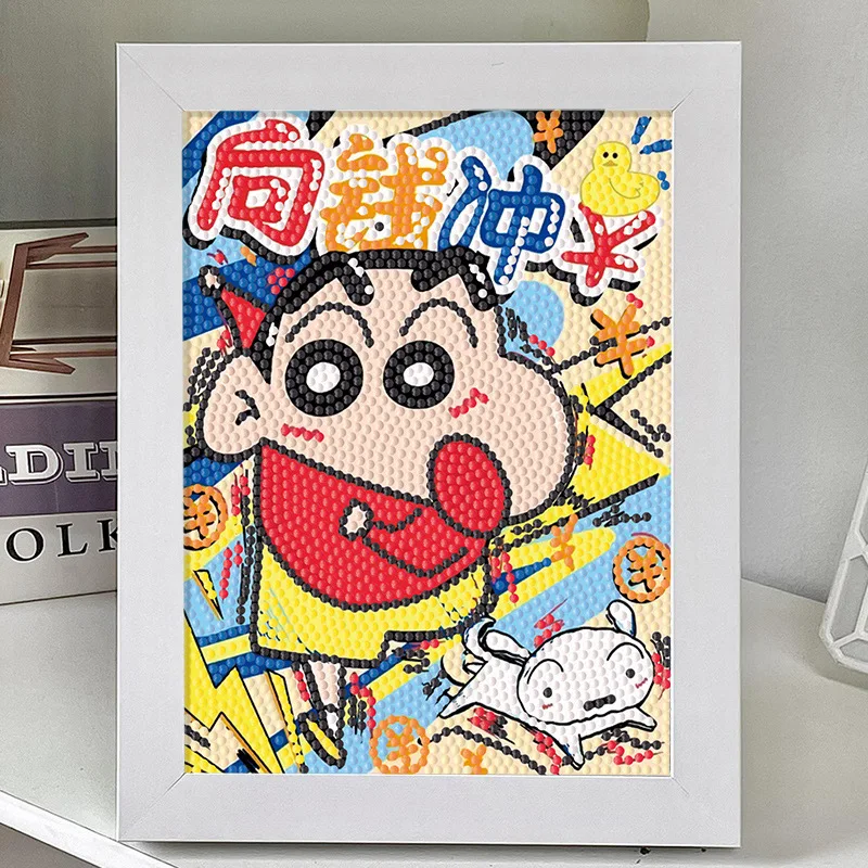 Cute Crayon Shin-chan Sponge Stitch DIY Diamond Painting 5D DIY Full Diamond Art Paintings With Wooden Picture Frame For Kids