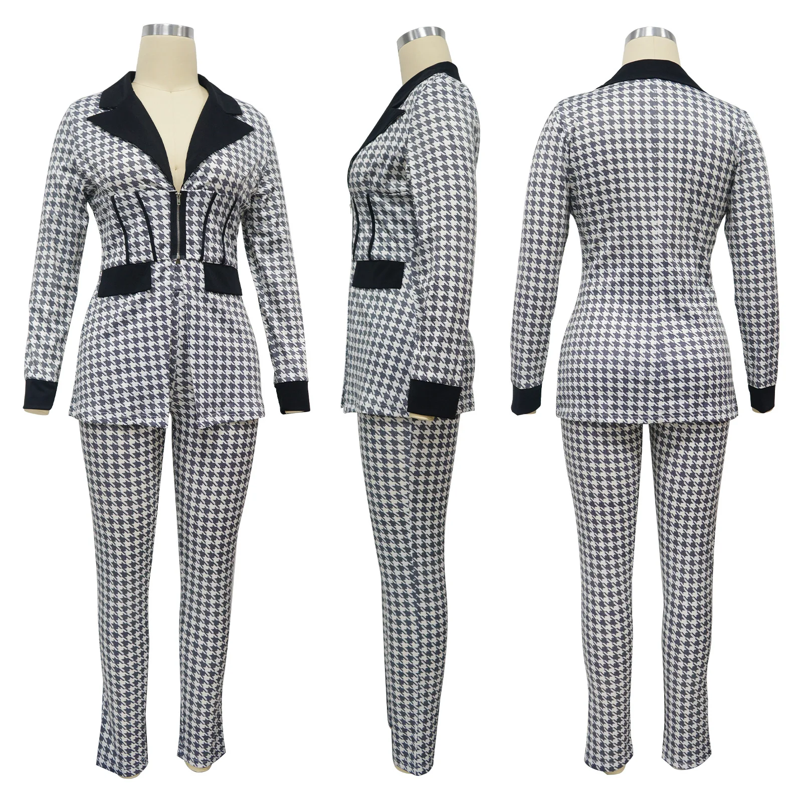 10% OFF новый S-XXL женский костюм фигурный воротник геометрическим принтом Корсет блейзер пальто и брюки для девочек комплект офисные женские туфли повседневные нарядный из 2 предметов