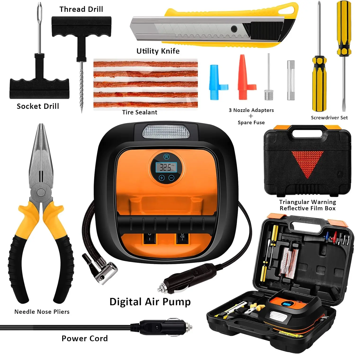 12V DC Portable Tire Inflator Air Compressor with Gauge Digital for Car Tires Bicycles