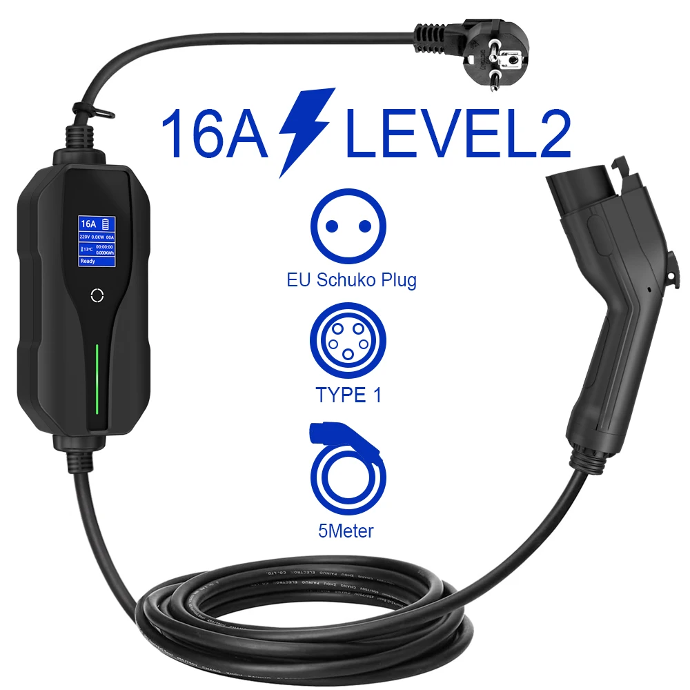 Custom Level 1 3.5kw 6A 8A 10A 13A 16A Type 1 Portable Car Ev Charger