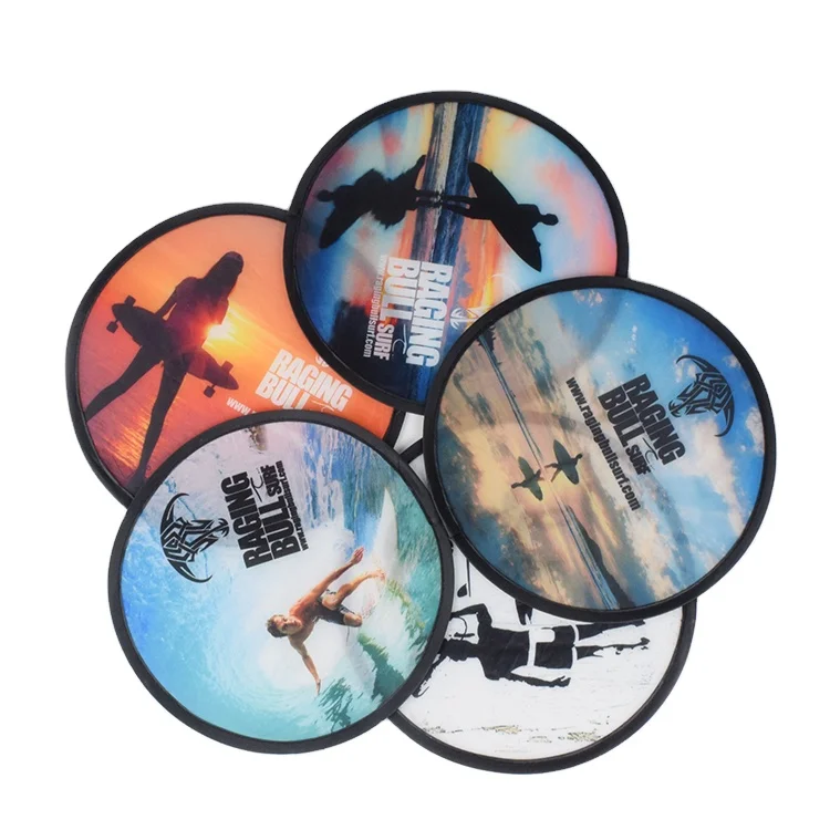 Custom Printing Children Beach Toy Frisbeed Folding Fan Kids Nylon Fabric Flying Disc Foldable With Pouch