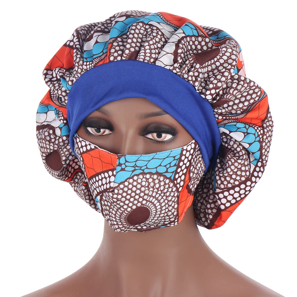  Turban Hat African Pattern Multicolor Night Cap Fashion Mask Set Ladies