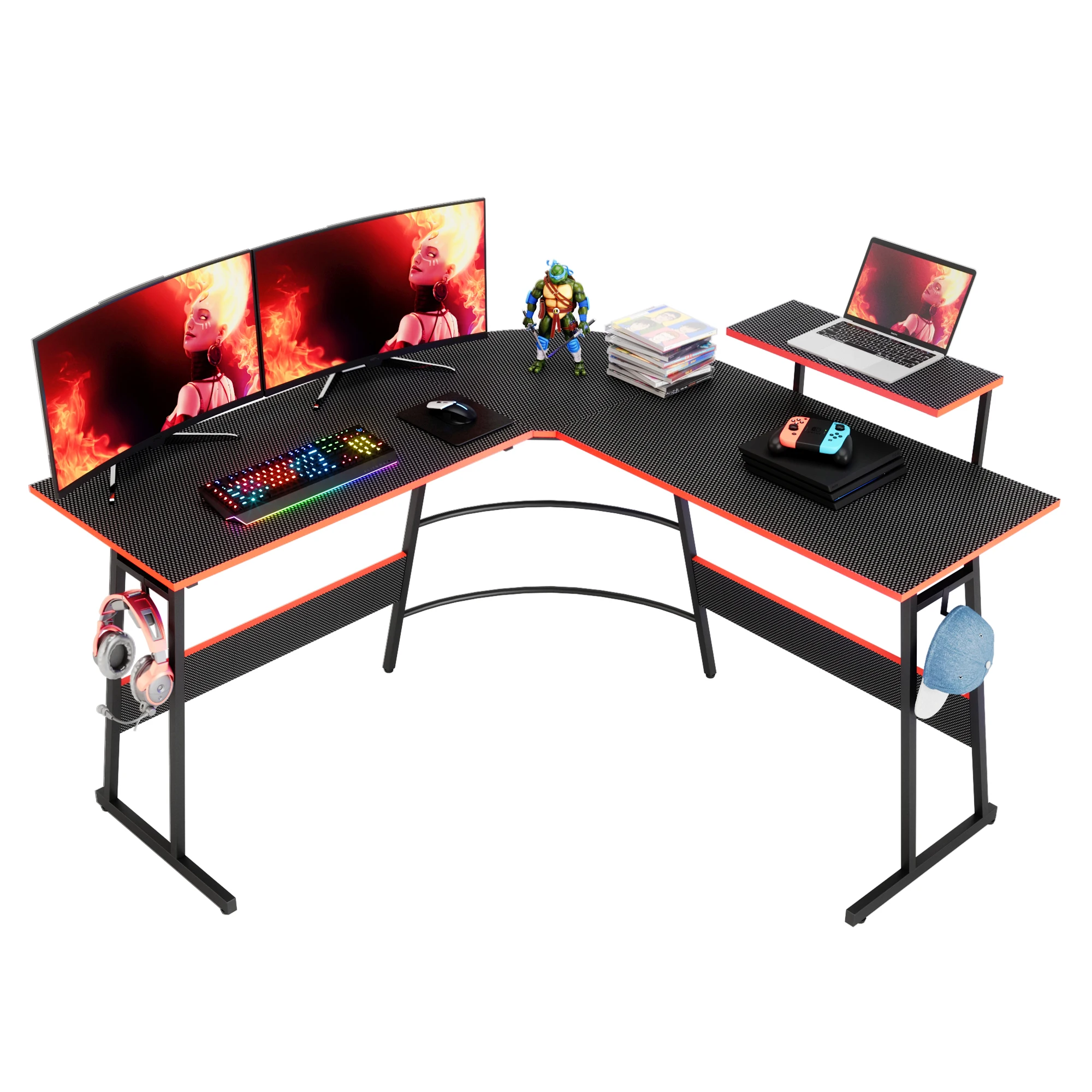 Hot Sales L shape Gaming desks New racing gaming table design PC gaming desk With RGB Light for E-sports