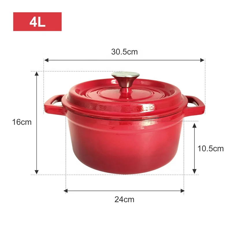 Home Kitchen Non Stick Cooking Pot Cookware Red Enamel Coated Cast Iron Dutch Oven