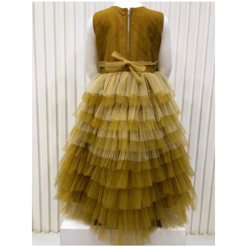 new 4-7 years lace sleeve less girl princess layered dress comfortable breathe freely kids baby party dress