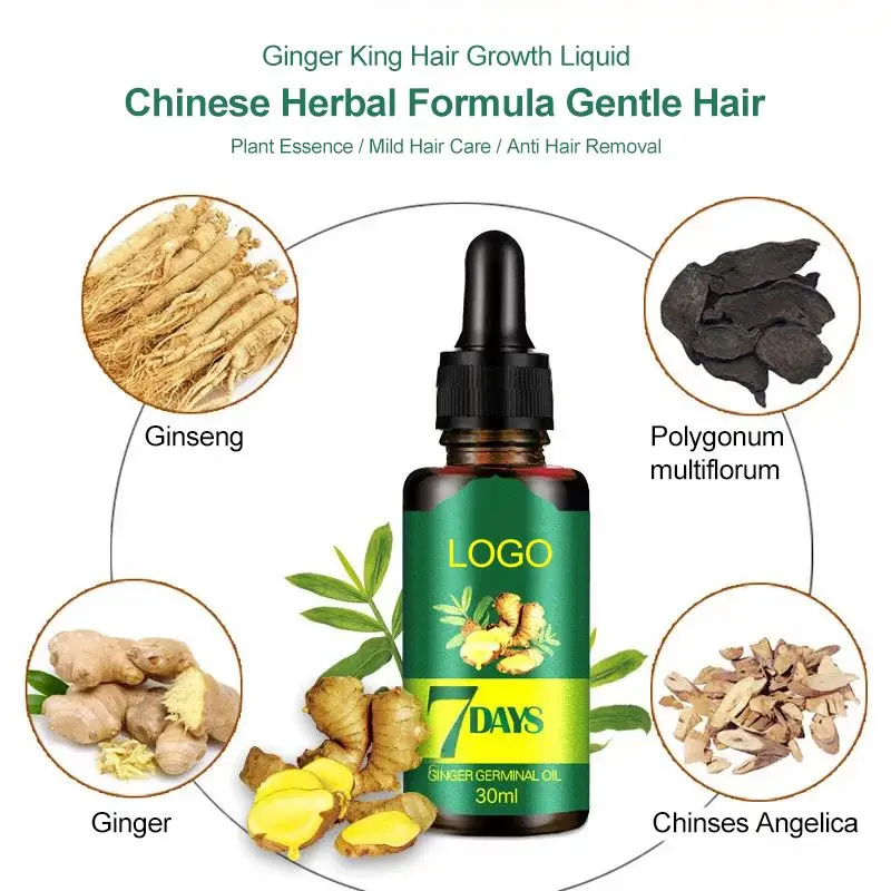 private label Wholesale 30ml Ginger Oil 7 Days Hair Growth Essential Oil For Hair Loss Treatment Regrowth Serum