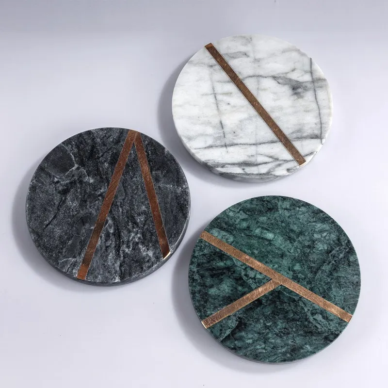 Marble Brass Insert china marble cocktail smart coaster Toy Brass Lining Beer Coasters For Sale Agate Slice With Gold Edge