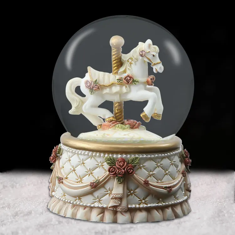 Jiayi оптовые продажи сувенирные подарки карусель снежные водяные шары с музыкальной шкатулкой