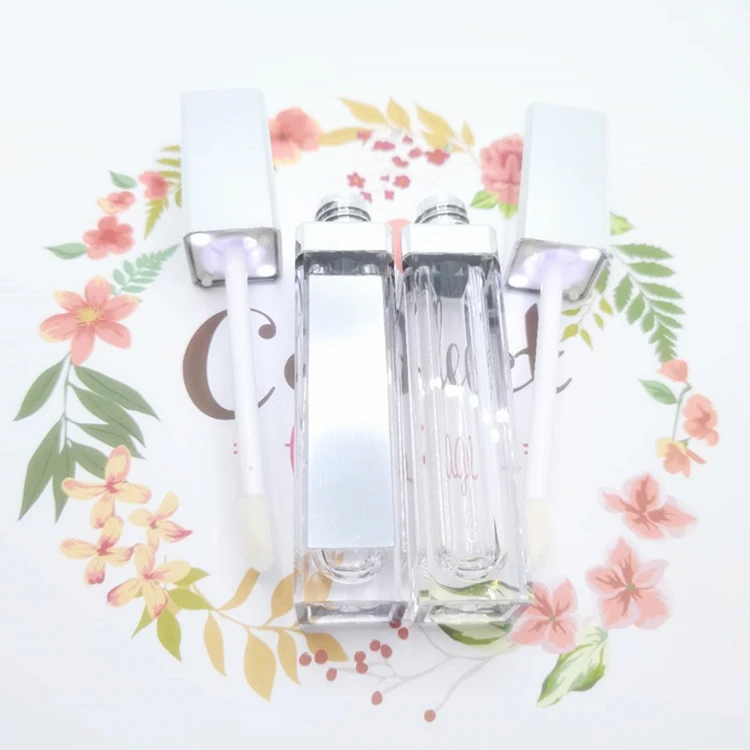 custom logo lip gloss tubes plastic empty glitter shiny clear silver led lipgloss containers with light and mirror