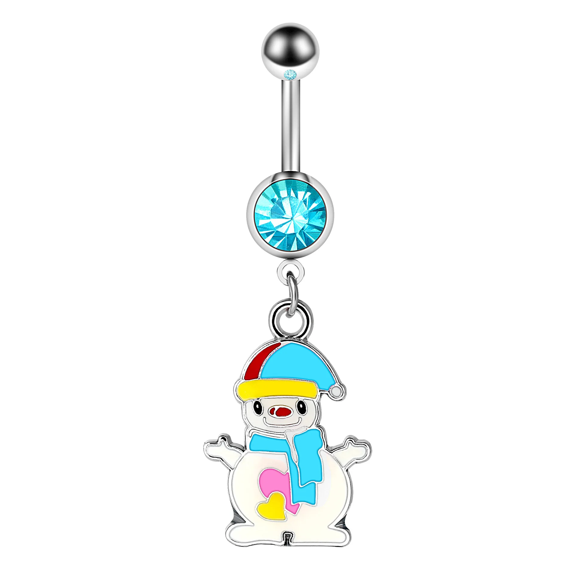Custom Women Sexy 14G Crystal 316L Surgical Steel Snowman Christmas Tree Dangle Navel Ring