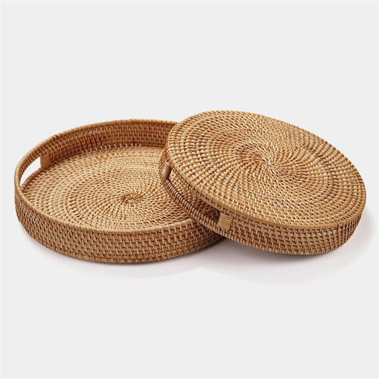 Rattan Tea Tray Set Cane Food Oval Round Bread Table Fruit Woven India Basket Wicker Bamboo Dining Coffee Large Trays Square