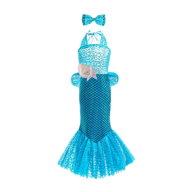 HIPPO KIDS Sequined Mermaid Dress with a Bow Kids Costumes Halloween
