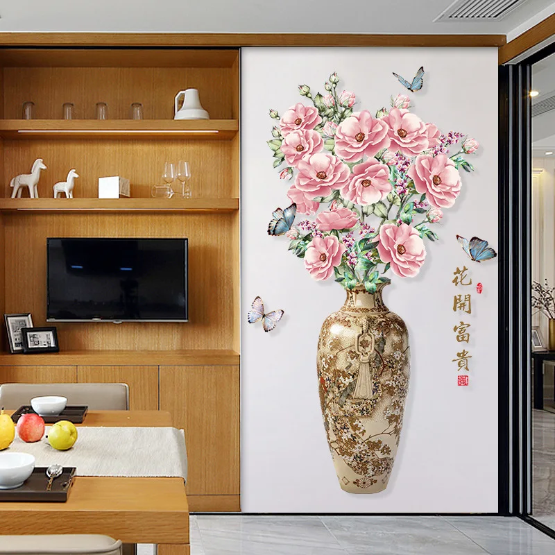 wholesale living room removable 3d vase flower sticker wall decor