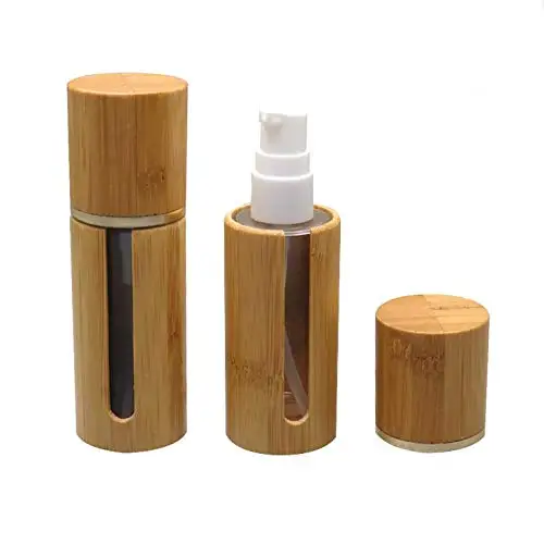 White Glass Bamboo Lid Empty Refillable Cosmetic Cream Lotion Emulsion Bottle Container Jar Pot Essence Liquid Pump Bottles