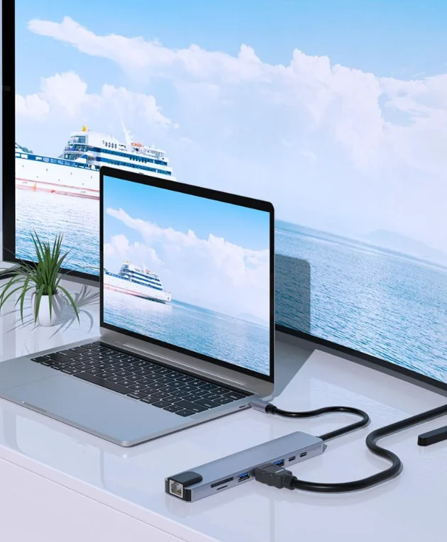 Adapter ABS Multiport 8 In 1 USB C Hub PD100W Powered Type C Docking Station with 4 USB3.0 Ports 5Gbps for pc