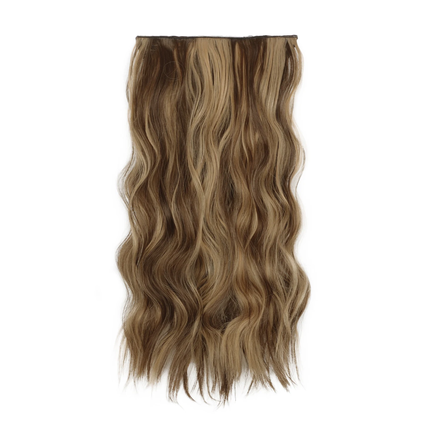 Blonde Mixed Brown Heat Resistant Synthetic Hairpiece Clip in Long Wavy Invisible Fish Wire Natural Hair Extensions for Women