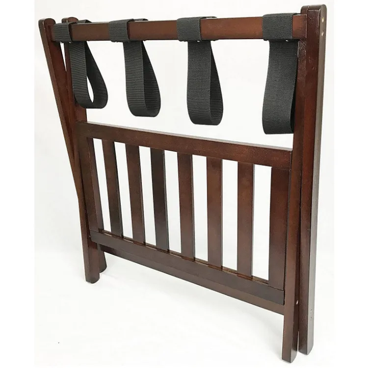 Wholesale Eco-Friendly Sturdy Multifunctional Fold Light Oak Suitcase Rack With 4 Nylon Straps